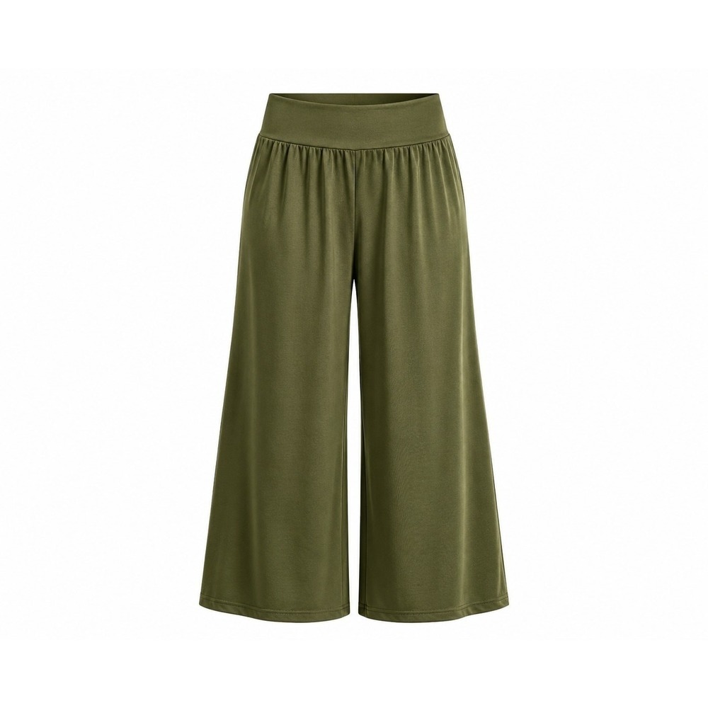 Unbranded Wide Leg Pants Womens Large Olive Green Good Boho High Waist Pockets